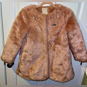 Disney Princess 7/8 faux fur coat blush pink rhinestone pearls